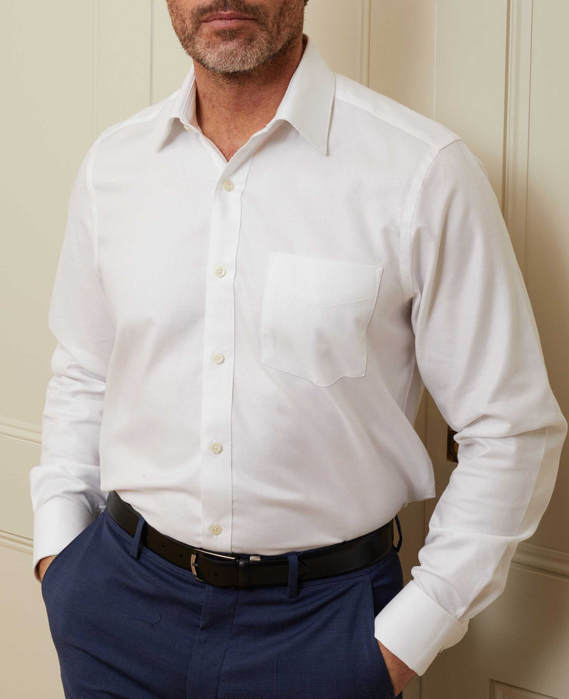 White Textured Windsor Collar Classic Fit Shirt - Single or Double Cuff