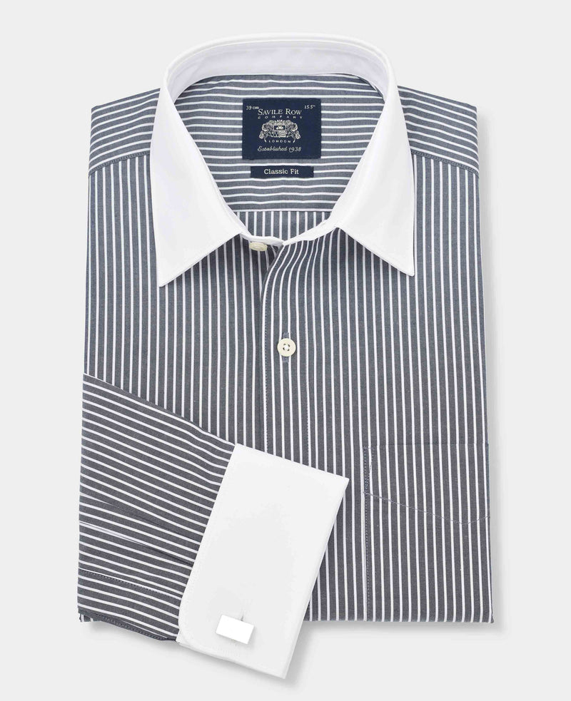 Men's Black White Stripe Classic Fit Winchester Formal Shirt With Double Cuffs