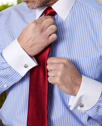 Blue White Stripe Classic Fit Non-Iron Formal Shirt With White Collar & Cuffs - Double Cuff