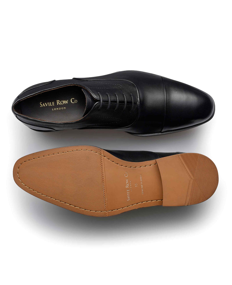 Black Leather Capped Oxford Shoes