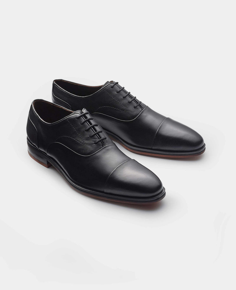 Black Leather Capped Oxford Shoes