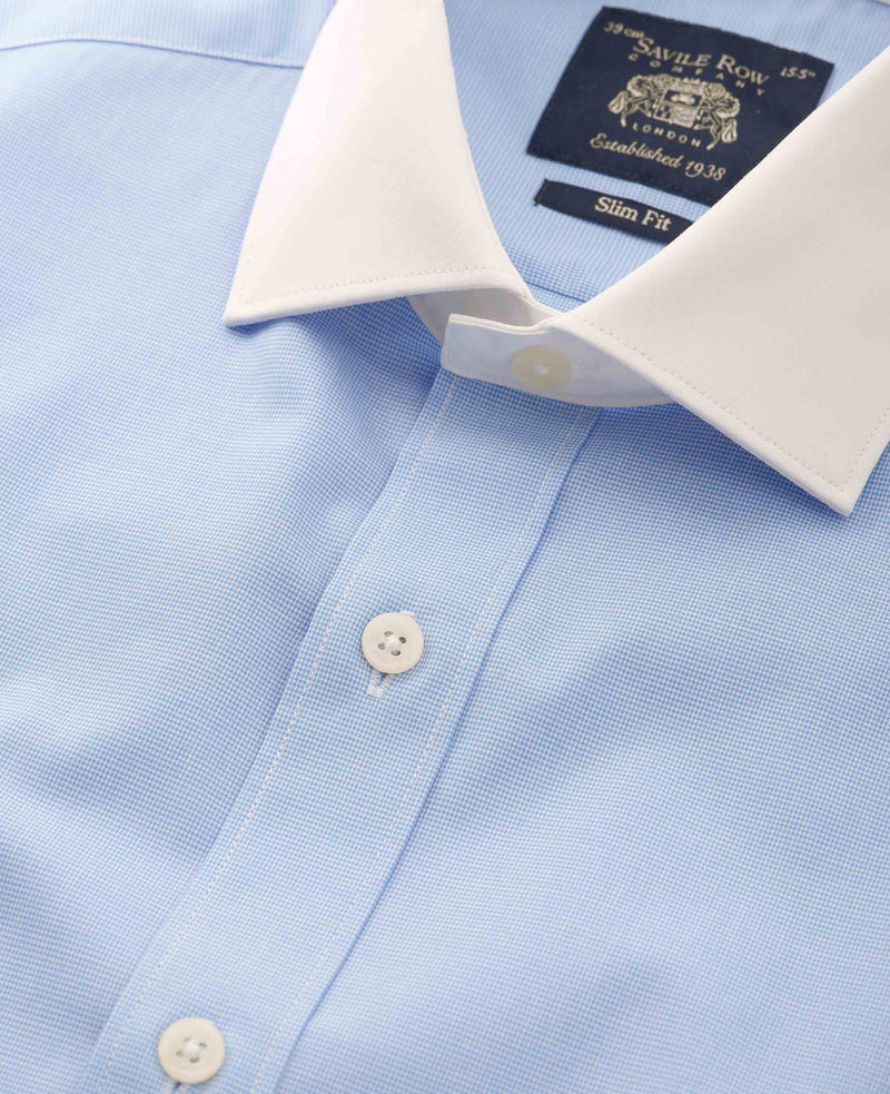 Blue Cotton Micro Check Slim Fit Winchester Formal Shirt - Double Cuff