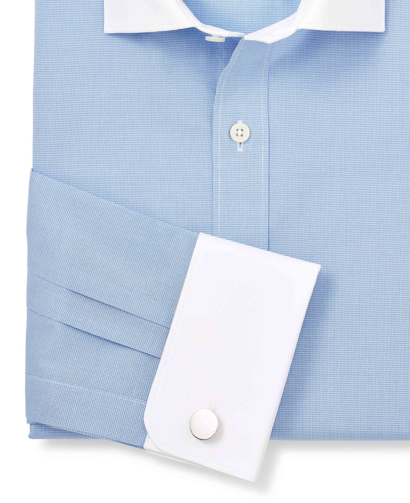 Blue Cotton Micro Check Slim Fit Winchester Formal Shirt - Double Cuff