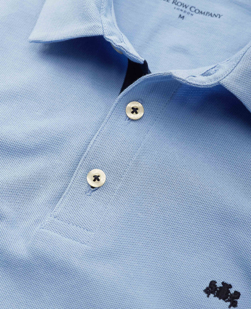 Blue Cotton Pique Short Sleeve Polo Shirt