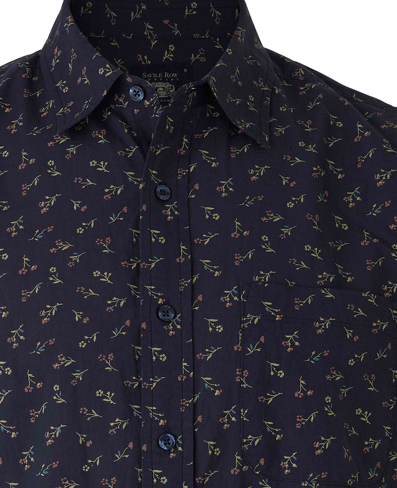 Navy Stretch Cotton Classic Fit Floral Casual Shirt