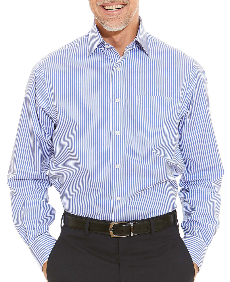 Blue Twill Stripe Classic Fit Non-Iron Shirt - Single Cuff Model Shot