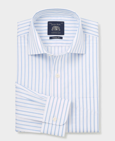 Blue White Cotton Stripe Classic Fit Formal Shirt - Single Cuff