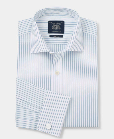 Blue White Stripe Cotton Slim Fit Formal shirt - Double Cuff