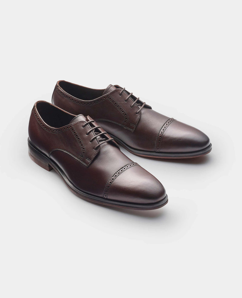 Brown Leather Capped Derby Shoes