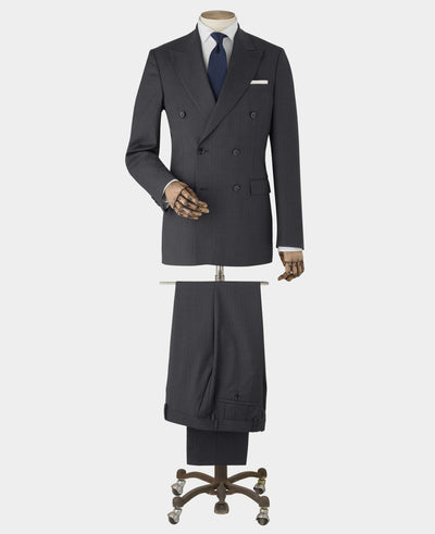 Grey Wool Blend Chalk Stripe Double Breasted Tailored Suit