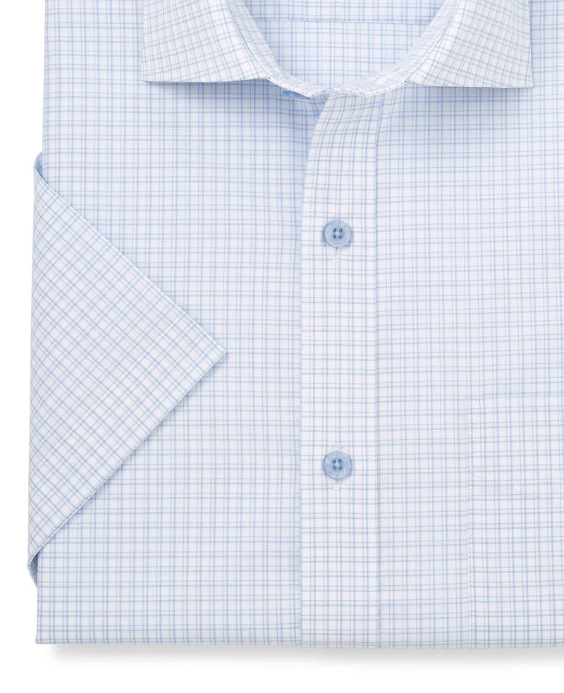 Light Blue Cotton Check Classic Fit Short Sleeve Formal Shirt