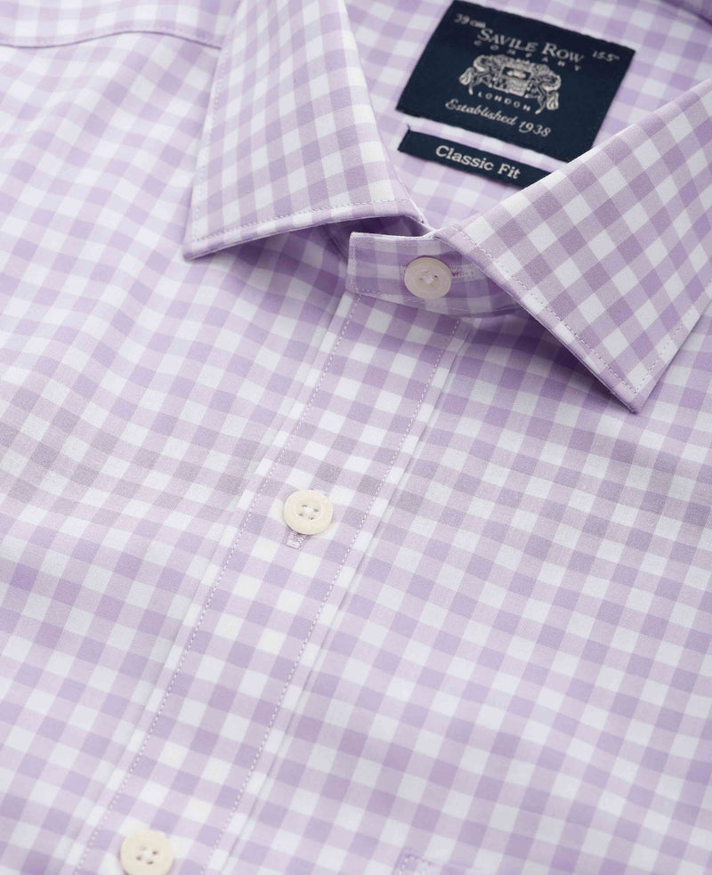 Lilac Cotton Gingham Check Classic Fit Formal Shirt - Single Cuff