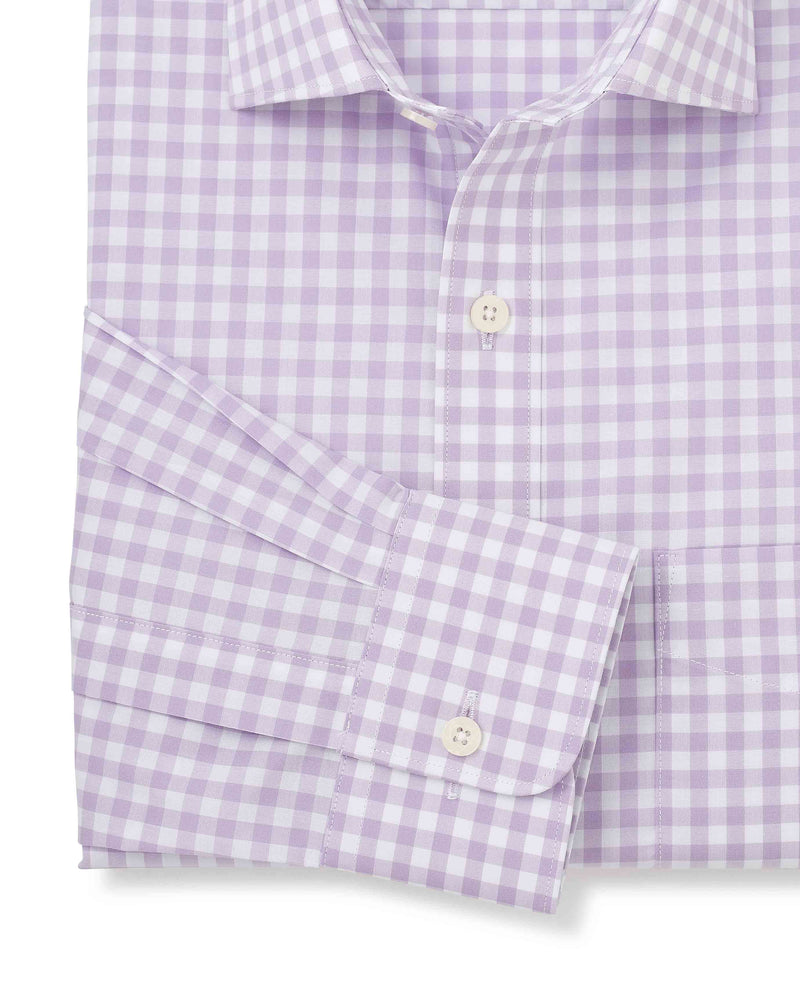 Lilac Cotton Gingham Check Classic Fit Formal Shirt - Single Cuff