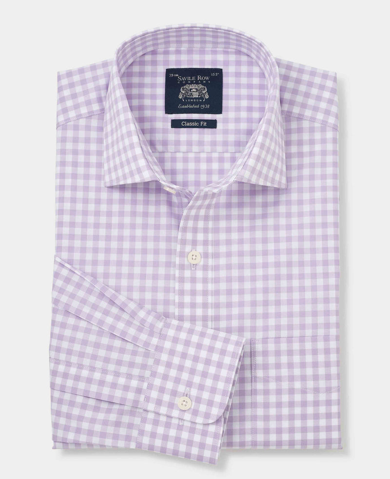 Lilac Cotton Gingham Check Classic Fit Formal Shirt - Single Cuff