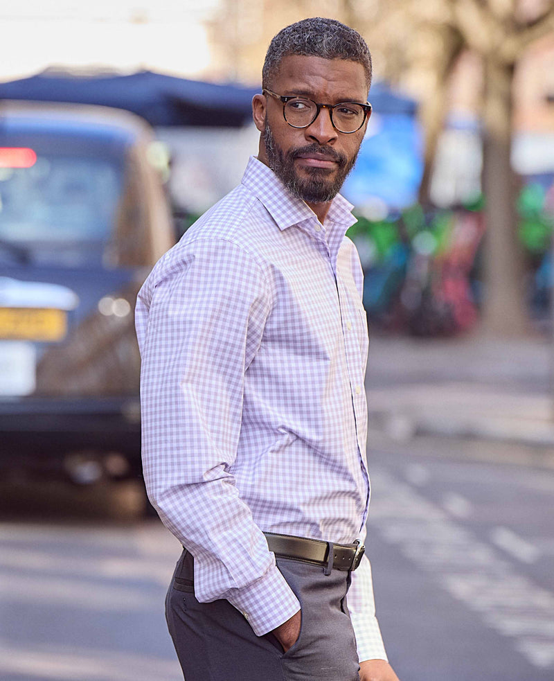 Lilac Cotton Gingham Check Classic Fit Formal Shirt - Single Cuff