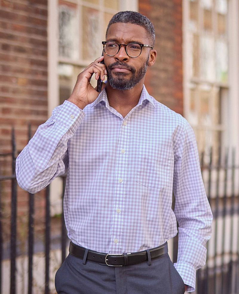 Lilac Cotton Gingham Check Classic Fit Formal Shirt - Single Cuff