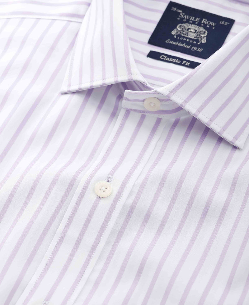 Lilac Cotton Stripe Classic Fit Formal Shirt - Single Cuff