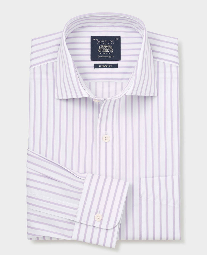 Lilac Cotton Stripe Classic Fit Formal Shirt - Single Cuff