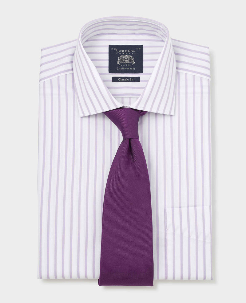 Lilac Cotton Stripe Classic Fit Formal Shirt - Single Cuff