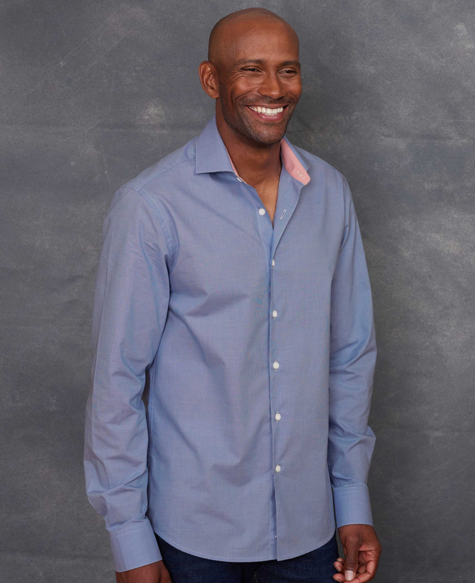 Men's Navy Blue Micro Printed Slim Fit Shirt