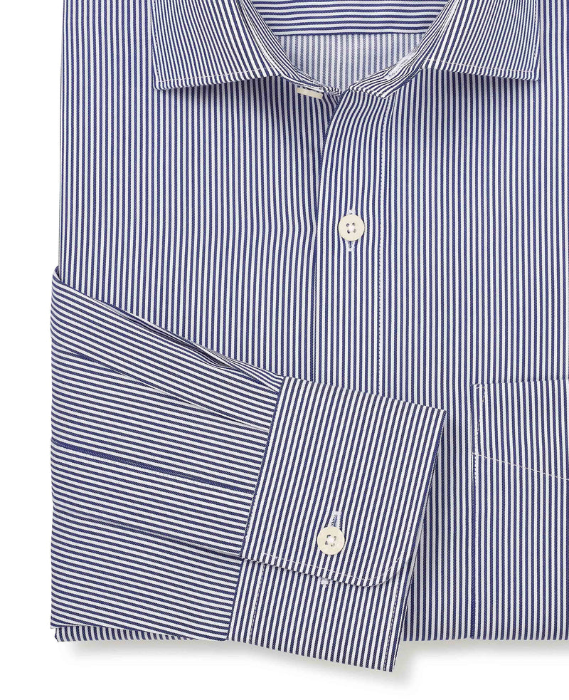 Navy Cotton Twill Classic Fit Striped Formal Shirt - Single Cuff
