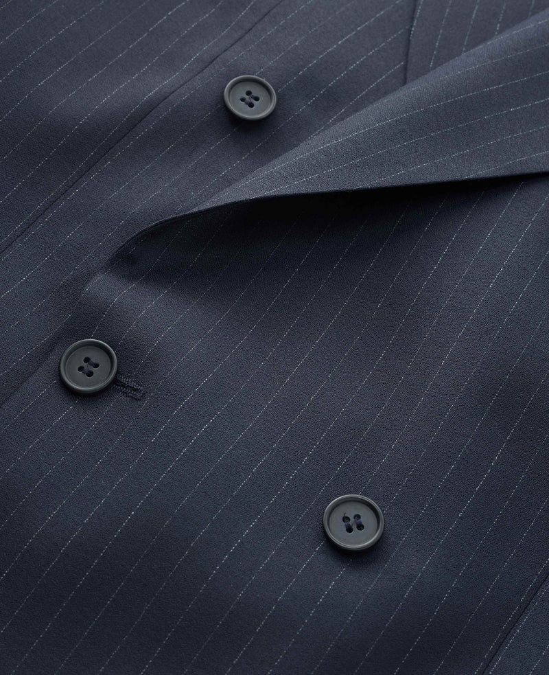 Navy Stripe Double-Breasted Suit Jacket - Fabric Detail - MFJ353NAV