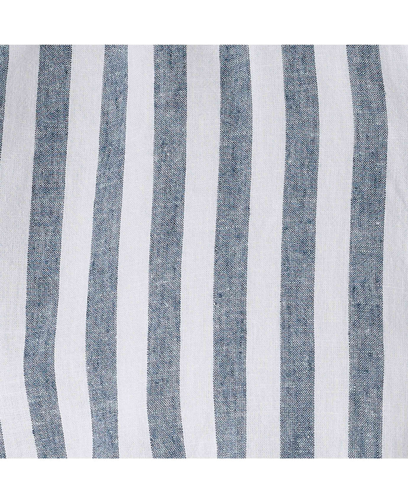 Navy White Bold Stripe Linen Cotton Classic Fit Short Sleeve Shirt