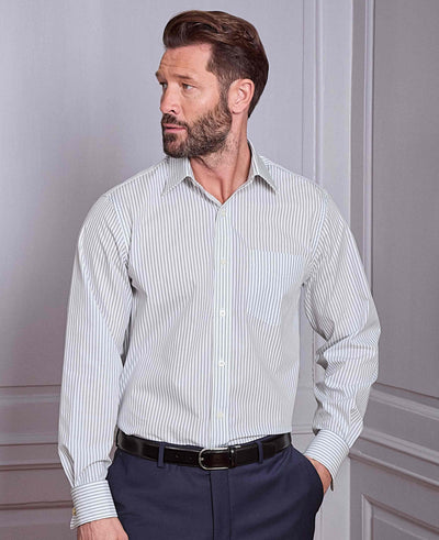 Navy White Stripe Cotton Classic Fit Formal Shirt - Double Cuff