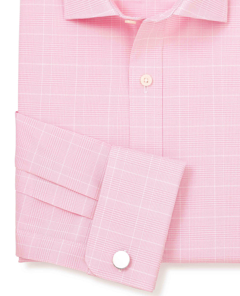 Pink White Cotton Prince of Wales Check Slim Fit Formal Shirt - Double Cuff