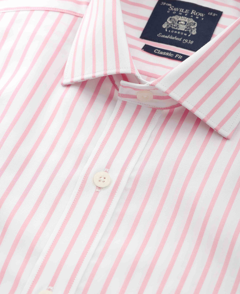 Pink White Stripe Cotton Slim Fit Formal Shirt - Single Cuff
