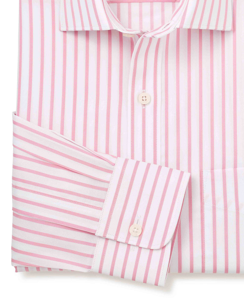 Pink White Stripe Cotton Slim Fit Formal Shirt - Single Cuff