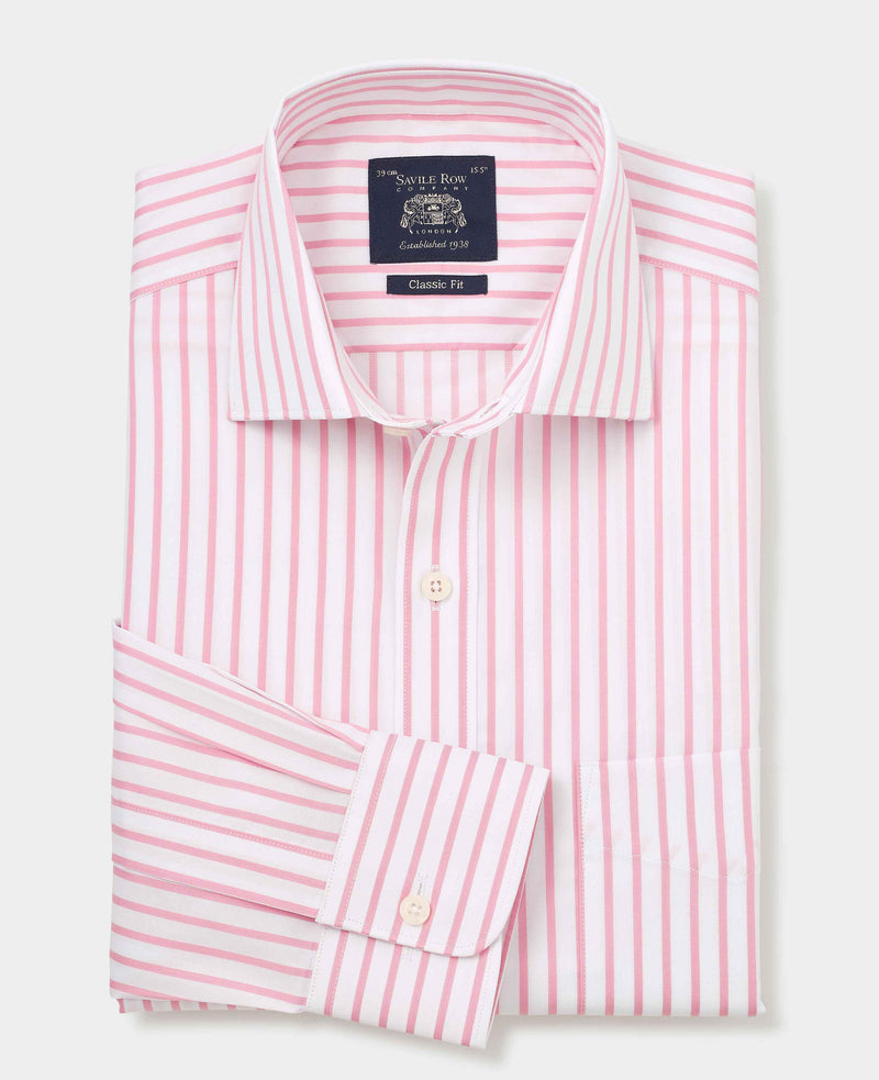 Pink White Stripe Cotton Slim Fit Formal Shirt - Single Cuff