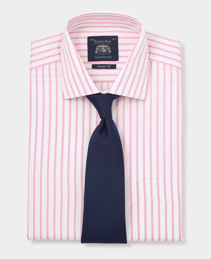 Pink White Stripe Cotton Slim Fit Formal Shirt - Single Cuff