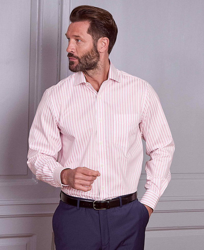 Pink White Stripe Cotton Slim Fit Formal Shirt - Single Cuff