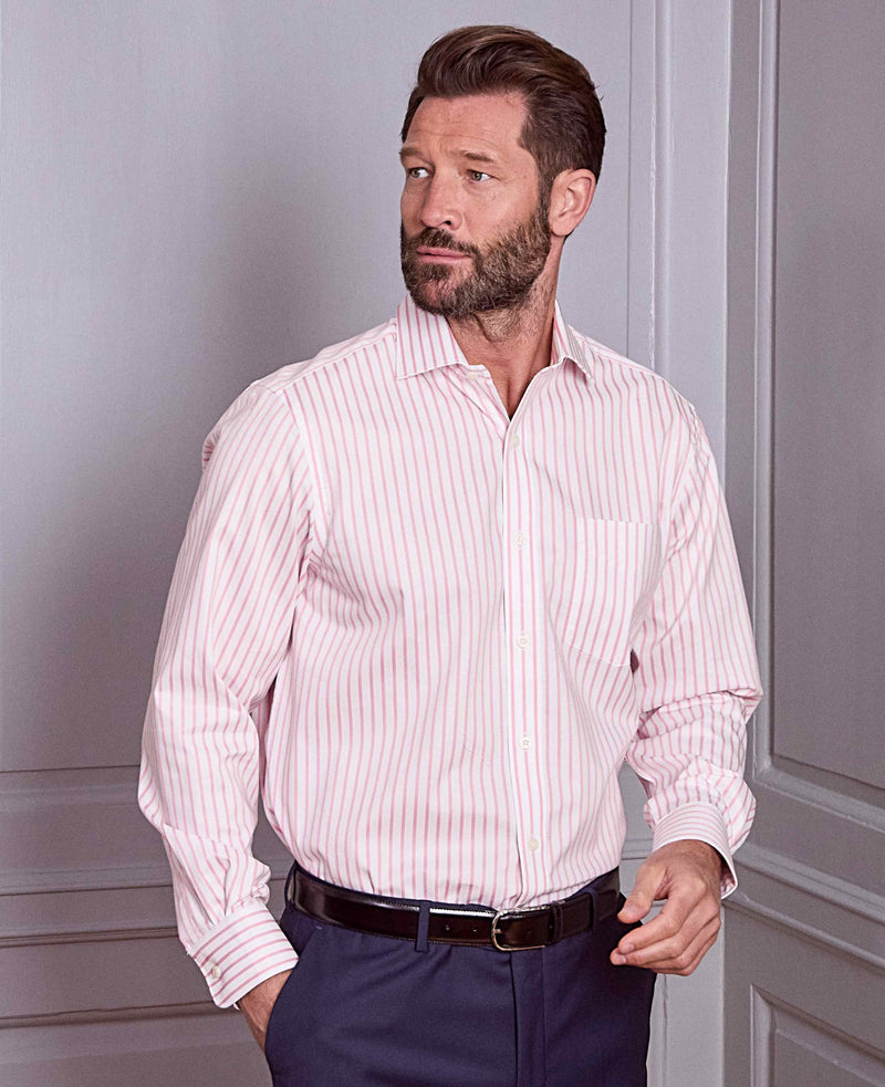 Pink White Stripe Cotton Slim Fit Formal Shirt - Single Cuff