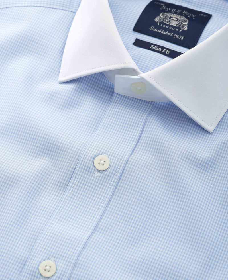 Sky Blue Cotton Gingham Check Slim Fit Winchester Formal Shirt - Double Cuff