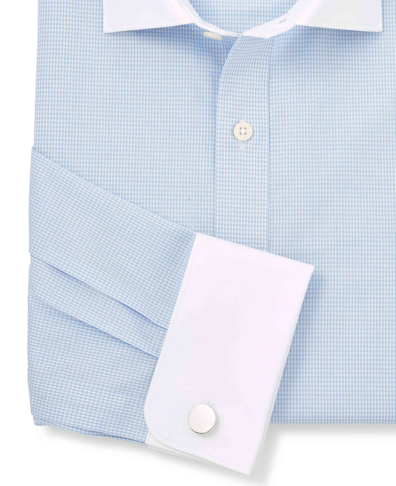 Sky Blue Cotton Gingham Check Slim Fit Winchester Formal Shirt - Double Cuff