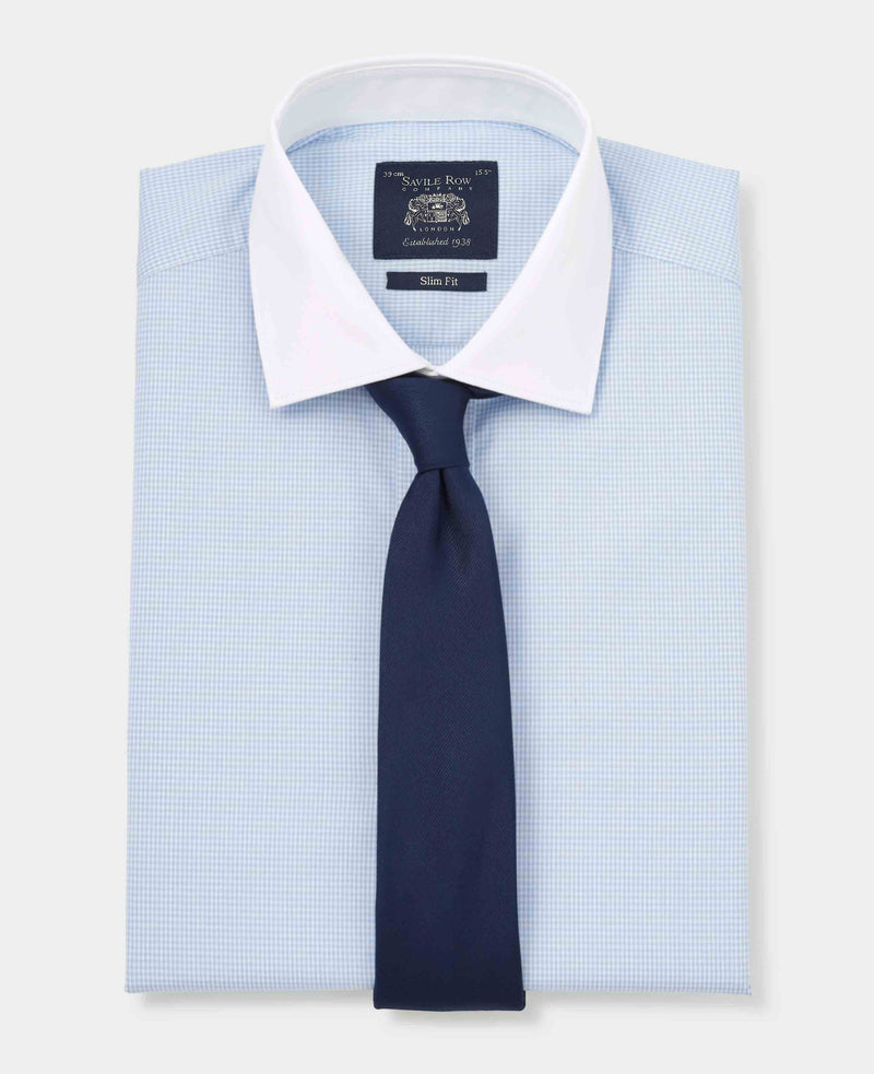 Sky Blue Cotton Gingham Check Slim Fit Winchester Formal Shirt - Double Cuff
