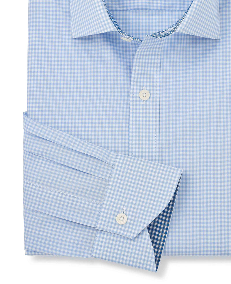 Sky Blue Cotton Gingham Slim Fit Formal Shirt - Single Cuff