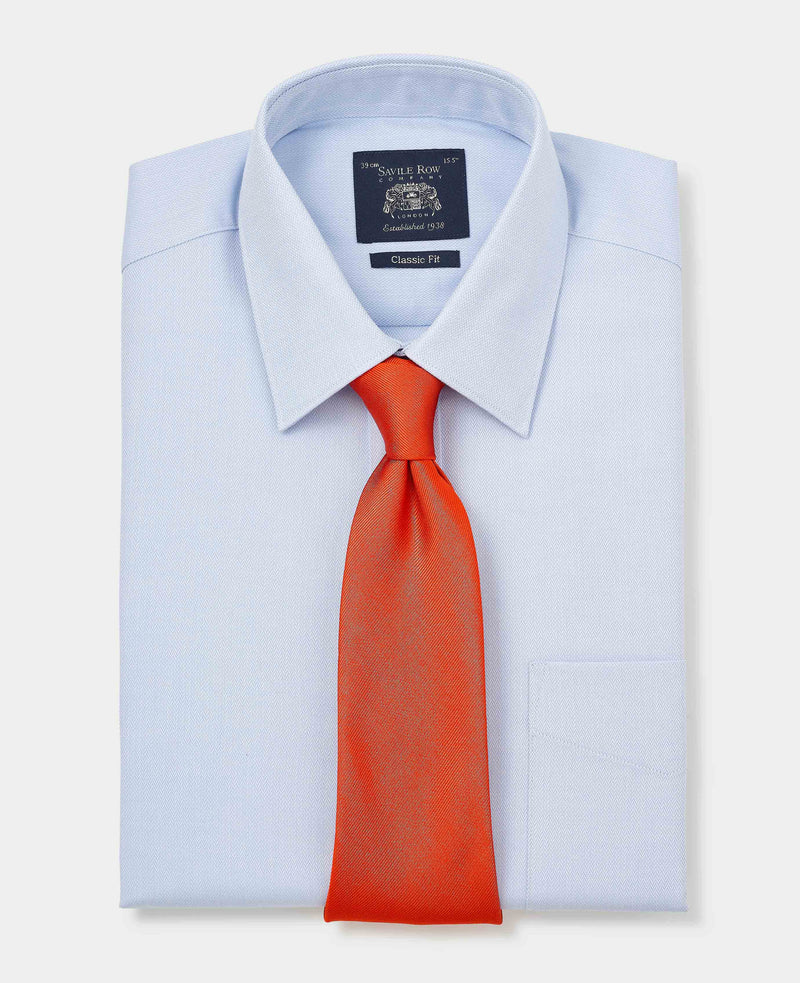 Sky Blue Textured Cotton Herringbone Classic Fit Formal Shirt - Double Cuff