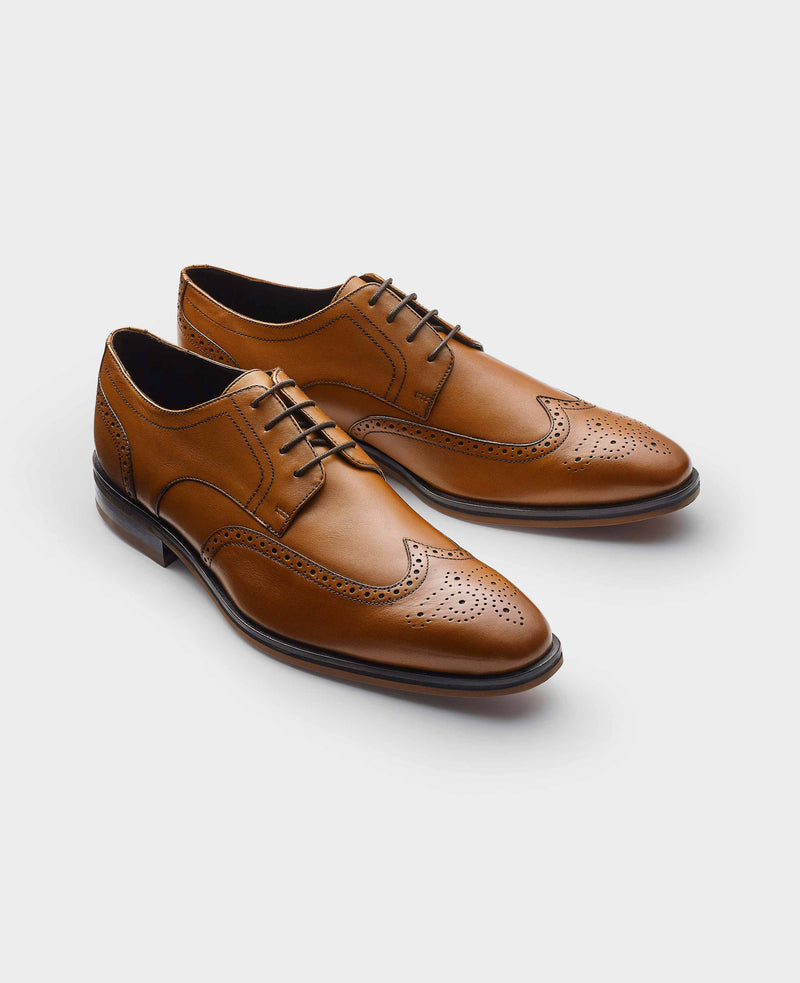 Tan Leather Brogue Derby Shoes