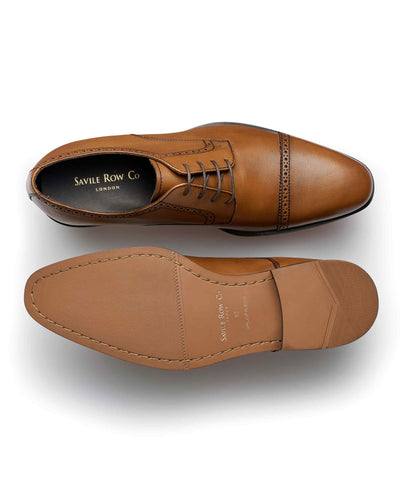 Tan Leather Capped Derby Shoes