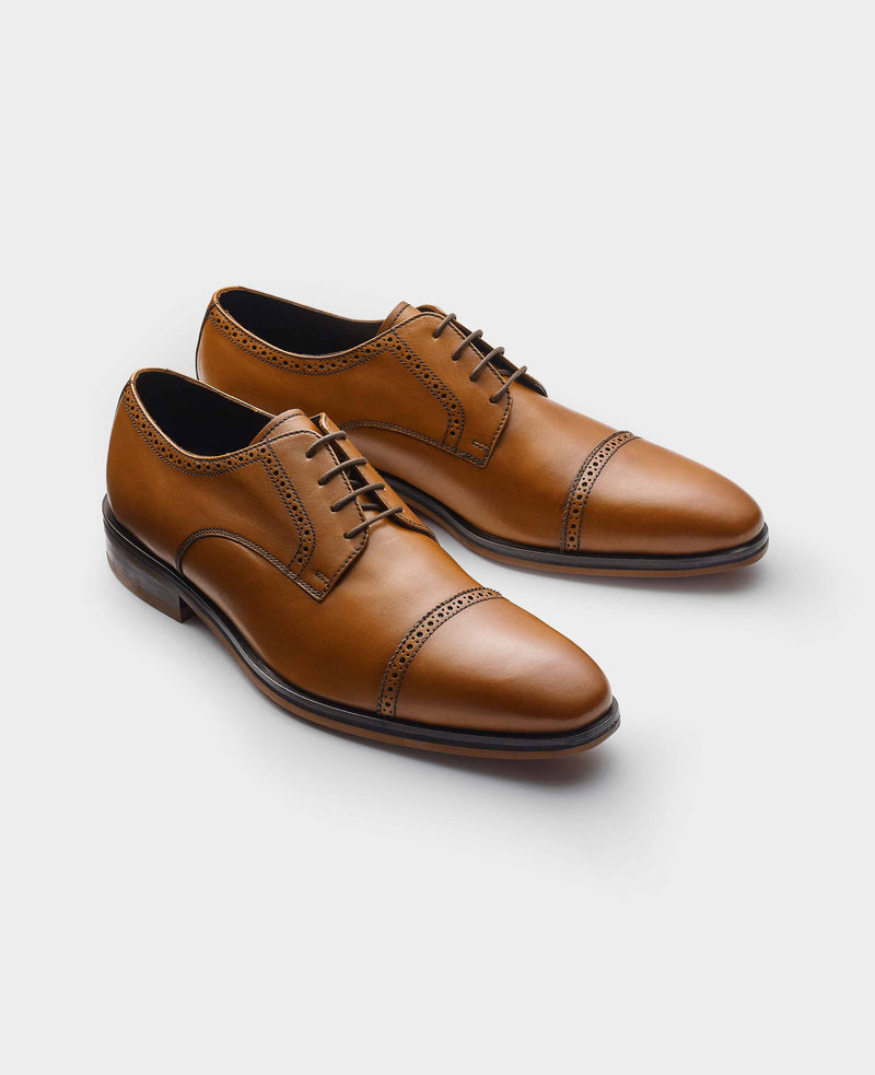 Tan Leather Capped Derby Shoes