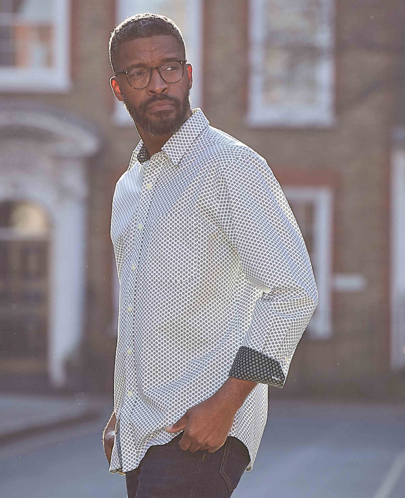 White Cotton Classic Fit Printed Casual Shirt