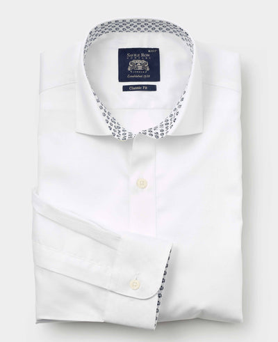 White Cotton Twill Classic Fit Smart-Casual Shirt - Single Cuff