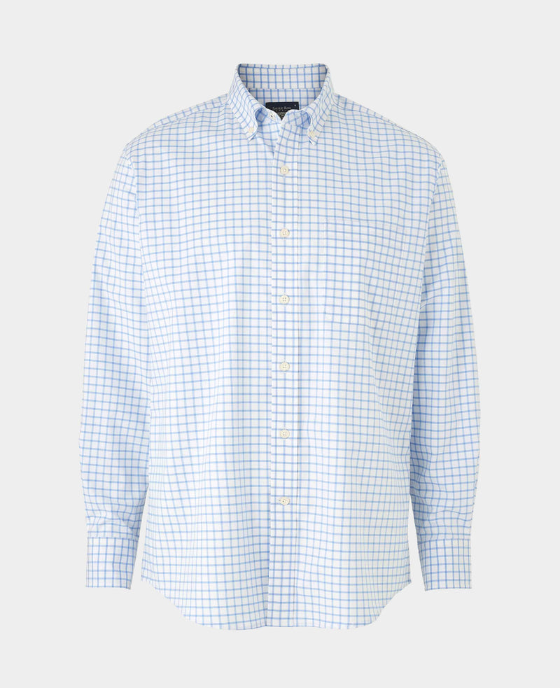 White Sky Blue Stretch Cotton Classic Fit Button-Down Check Casual Shirt