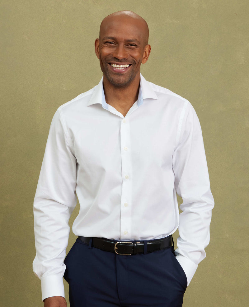 White Two-Ply Cotton Slim Fit Gold Label Formal Shirt - Single Cuff