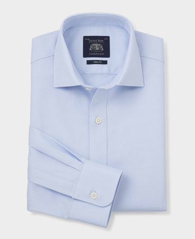 Sky Blue Textured Dobby Slim Fit Formal Shirt - Single Cuff