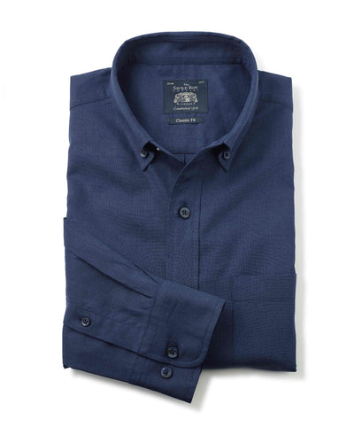 Navy Linen-Blend Classic Fit Casual Shirt