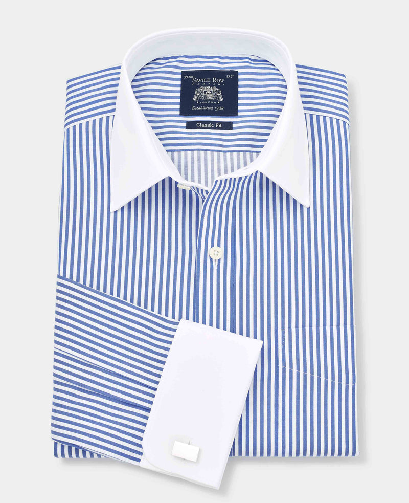 Blue Bengal Stripe Windsor Collar Classic Fit Formal Shirt - Double Cuff